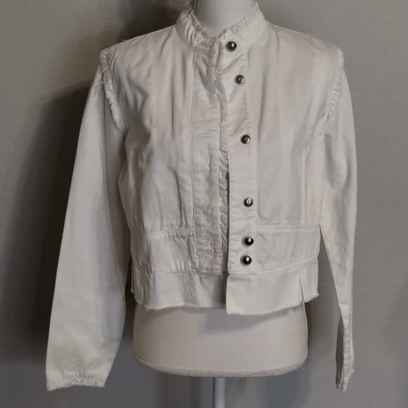 bcih Jackets & Blazers - bcih White Jean Jacket Size Large Raw Edges Cropped